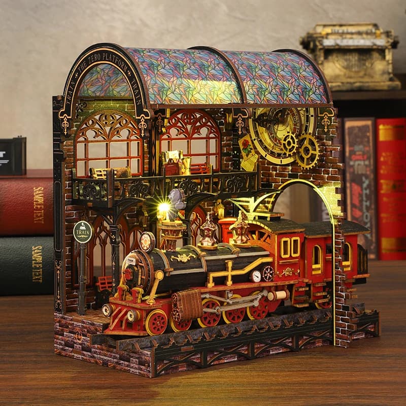DIY Wooden Book Nook Platform Train Bookend